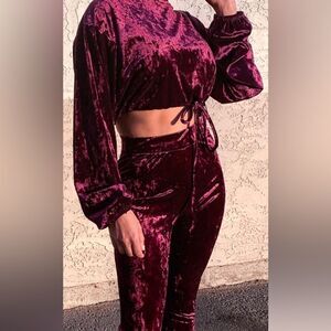 Fashion Nova Burgundy Medium Velvet Pant Set
